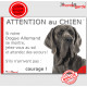 Dogue Allemand gris bleu, plaque portail humour "Attention au Chien, Jetez Vous au Sol, attendez secours, courage" photo Danois