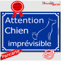 Plaque Portail bleue humour "Attentiion au Chien Imprévisible" 24 cm FUN