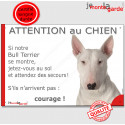 Bull Terrier blanc, plaque portail humour "Attention au Chien, Jetez Vous au Sol" 24 cm JET