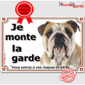 Bulldog Anglais fauve, plaque portail "Je Monte la Garde, risques périls" 24 cm LUX