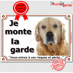 Golden Retriever, plaque portail "Je Monte la Garde, risques périls" 24 cm LUX