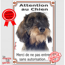 Teckel poils durs, plaque portail verticale "Attention au Chien" 24 cm VL