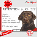 Labrador Chocolat, plaque humour "Attention au Chien, Jetez Vous au Sol" 24 cm JET