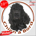 Cocker Américain noir, sticker voiture rond "Chien à Bord" 14 cm