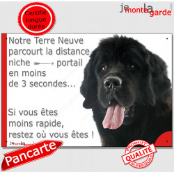 Terre Neuve noir, plaque humour "parcourt Distance Niche-Portail 3 secondes" 24 cm