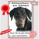 Dobermann, plaque portail verticale "Attention au Chien" 24 cm VL