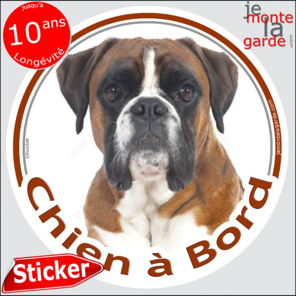 Boxer Fauve marron Tête, sticker autocollant rond "Chien à Bord" Disque voiture auto adhésif photo