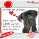 Cane Corso Italiano tout Noir, Plaque "un chien est un chien, membre de la famille" pancarte photo affiche panneau idée cadeau