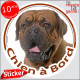 Dogue de Bordeaux face noire Tête, sticker autocollant rond "Chien à Bord" Disque photo adhésif vitre voiture chien