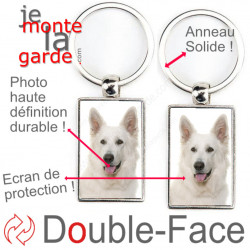 Porte-Clefs Métal, double face photo Berger Blanc Suisse