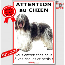 Schapendoes Neerlandais, pancarte portail verticale, plaque panneau affiche "Attention au chien" photo