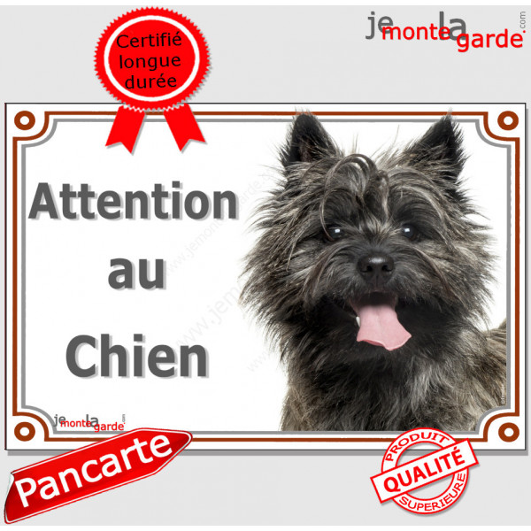 Cairn Terrier bringé foncé Tête, plaque portail "Attention au Chien" pancarte panneau photo race