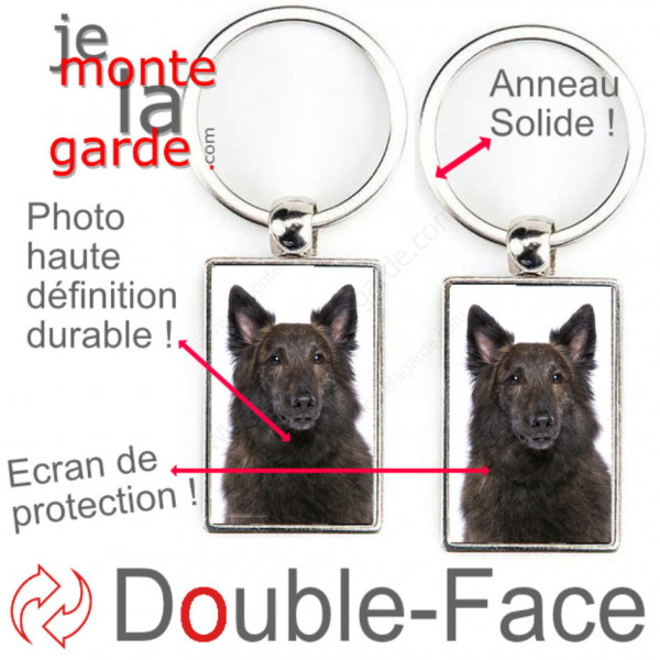 Porte-Clefs métallique double face photo Berger Hollandais bringé à poils longs, idée cadeau porte clés fer acier