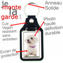 Porte-Clefs cuir vegan, photo Bichon frisé