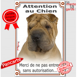 Shar-Peï fauve maron, Plaque Portail Verticale "Attention au Chien, interdit sans autorisation" pancarte panneau photo