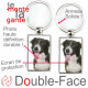 Porte-Clefs métallique double face photo Border Collie marron brun et blanc à poils longs, idée cadeau porte clés fer acier