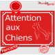 Plaque Portail rouge rue "Attention auX ChienS" au pluriel, pancarte panneau