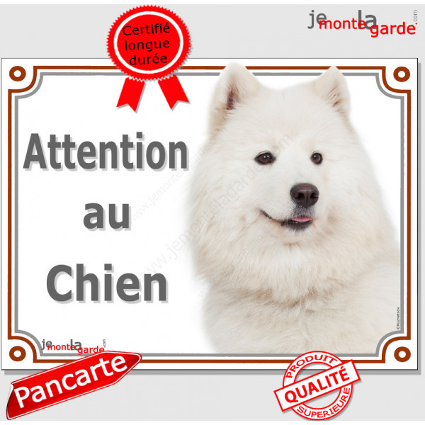 Samoyède tête, Plaque portail "Attention au Chien" Pancarte photo panneau race entrée