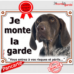 Braque Allemand tête, plaque Portail "Je Monte la Garde, risques et périls" pancarte panneau affiche, attention au chien photo