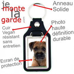 Porte-clés en cuir vegan et support en métal, avec la photo de votre Border Terrier, idée cadeau porte clés