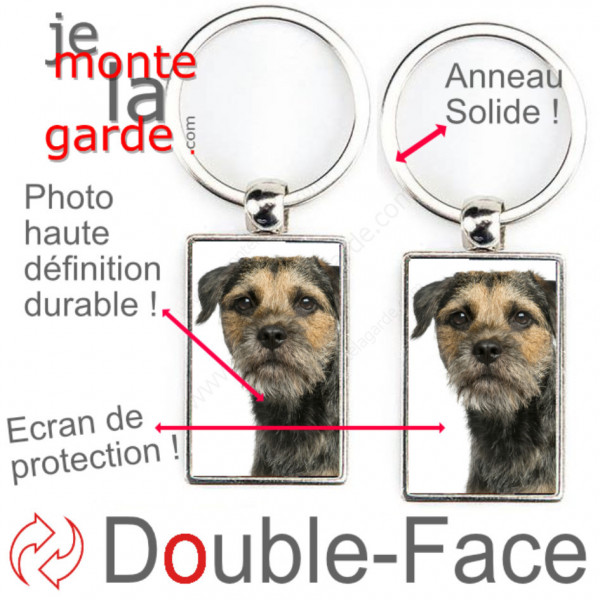 Porte-Clefs métallique double face photo Border Terrier, idée cadeau porte clés fer acier