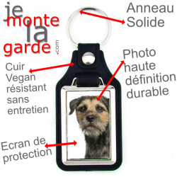 Porte-clés en cuir vegan et support en métal, avec la photo de votre Border Terrier, idée cadeau porte clés