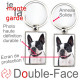 Porte-Clefs métallique double face photo Boston Terrier noir et blanc, idée cadeau porte clés fer acier