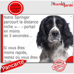 Springer noir Tête, plaque humour "parcourt distance Niche - Portail moins 3 secondes" pancarte panneau attention au chien drôle