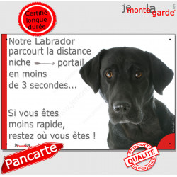 Labrador noir, plaque humour "distance Niche - Portail" 24 cm 3SEC