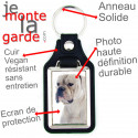 Porte-Clefs cuir vegan, photo Bouledogue Américain blanc