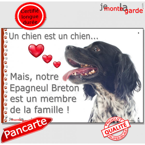 Epagneul Breton Noir, Plaque photo "un chien est membre de la famille" pancarte, affiche panneau cadeau affiche