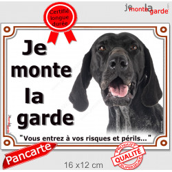 Braque Allemand noir, Plaque Portail "Je Monte la Garde, risques et périls" pancarte panneau attention au chien photo