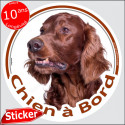 Setter Irlandais, sticker voiture rond "Chien à Bord" 15 cm