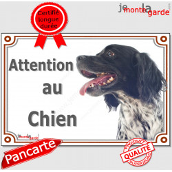 Epagneul Breton noir et blanc Tête, plaque portail "Attention au Chien" pancarte portail photo