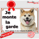 Akita Inu fauve Tête, plaque portail "Je Monte la Garde, risques et périls" pancarte panneau orange attention au chien