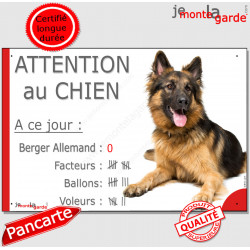 Berger Allemand Poils Longs, Pancarte Portail drôle "Attention au Chien, nombre de Facteurs, Ballons, Voleurs" plaque photo