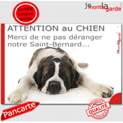 Plaque portail humour "Attention au Chien, pas déranger notre St-Bernard" pancarte photo fatigue sommeil sieste Saint Bernard