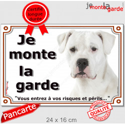 Dogue Argentin Blanc Tête, plaque portail "je Monte la Garde, risques et périls" panneau pancarte attention au chien photo