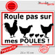 Plaque extérieure "Roule pas sur mes POULES !" faire ralentir voitures roule vite danger route panneau écrase Attention poulet