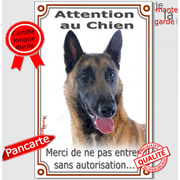 Berger Belge Malinois Tête, Plaque Portail verticale "Attention au Chien, interdit sans autorisation" pancarte panneau photo