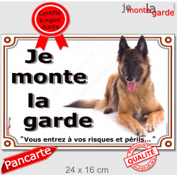 Berger Belge Tervueren, Plaque portail "Je Monte la Garde, risques et périls" pancarte affiche panneau photo attention au chien