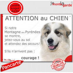Montagne des Pyrénées tête, plaque portail humour "Attention au Chien, Jetez Vous au Sol" pancarte panneau photo