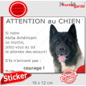 Akita Américain, sticker humour"Jetez Vous au Sol, Attention au Chien" 18 cm JET