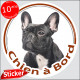 Bouledogue Français Bringé Noir Tête, sticker rond voiture "Chien à Bord" Disque photo autocollant adhésif