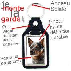 Porte-Clefs cuir vegan, photo Bouvier Australien bleu