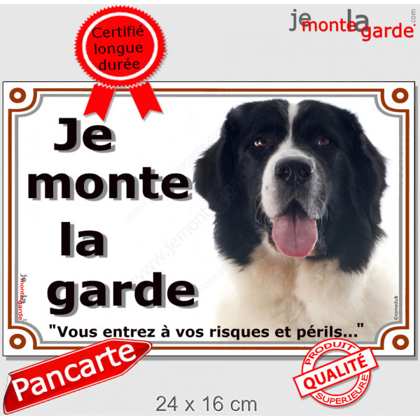 Landseer Tête, Plaque portail "portail Je Monte la Garde, risques périls" panneau affiche pancarte photo attention au chien