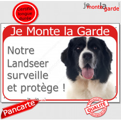 Landseer tête, Panneau Portail rouge "Je Monte la Garde, surveille et protège" affiche plaque photo attention au chien