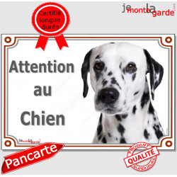 Dalmatien avec des taches noires, plaque portail "Attention au Chien" pancarte panneau photo