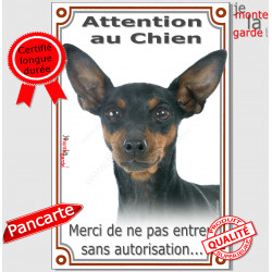 Pinscher noir et feu Tête, plaque portail "Attention au Chien, interdit sans autorisation" pancarte photo verticale panneau