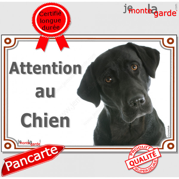 Labrador noir, plaque portail "Attention au Chien" pancarte panneau photo